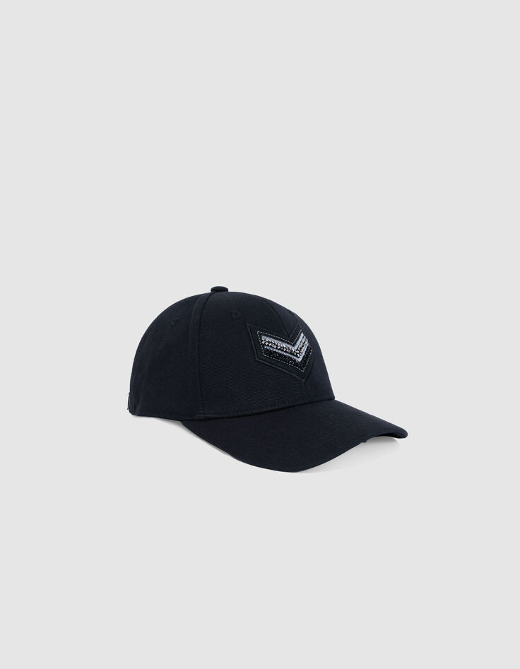 Schwarze Mütze für Damen mit Chevron-Stickerei-1