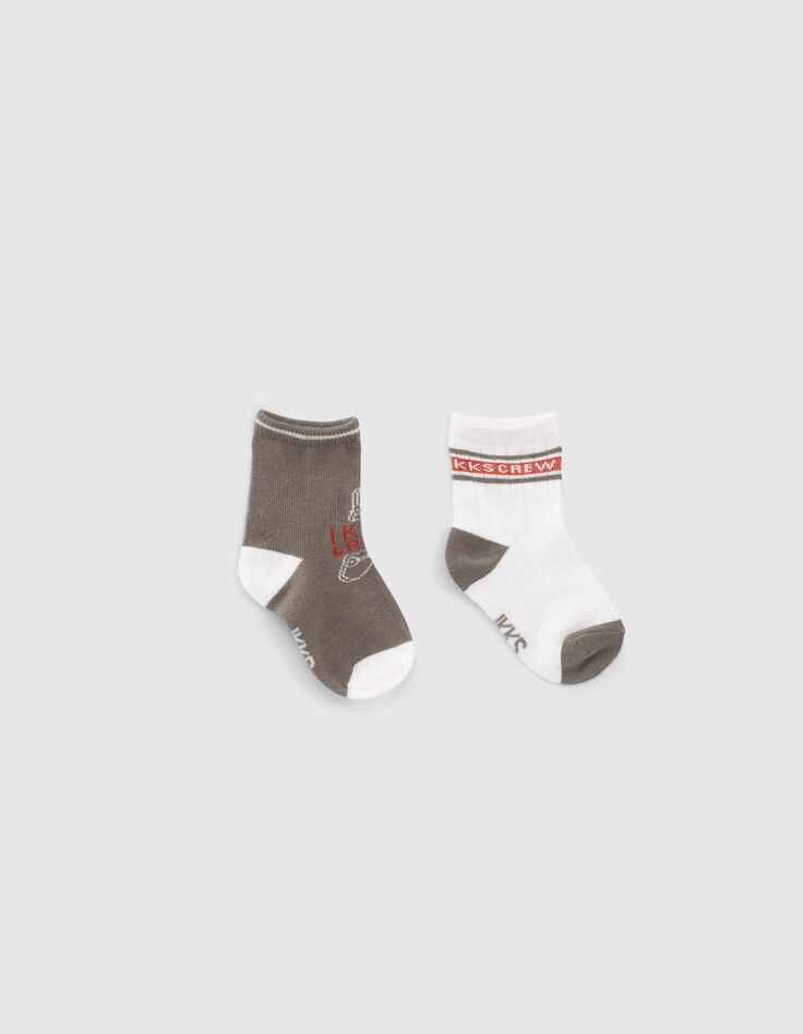 Baby boys' khaki/ecru ribbed socks-1