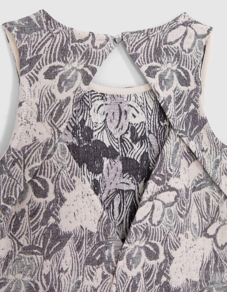Gebloemde maxi meisjesjurk in ecru jacquard-6