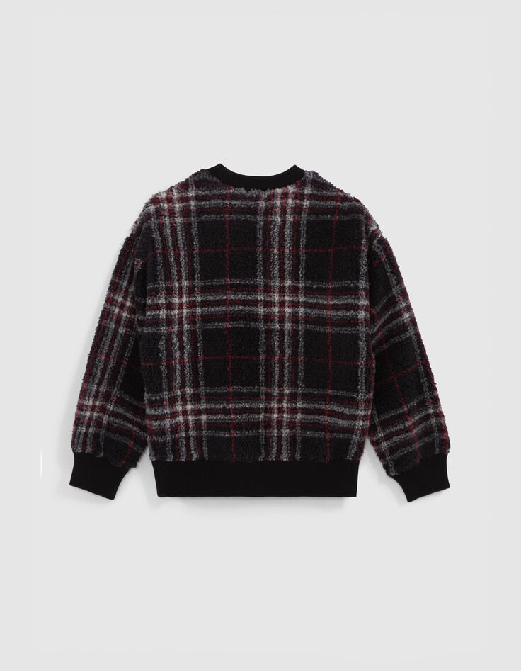 Boy's black recycled sherpa plaid sweatshirt-3