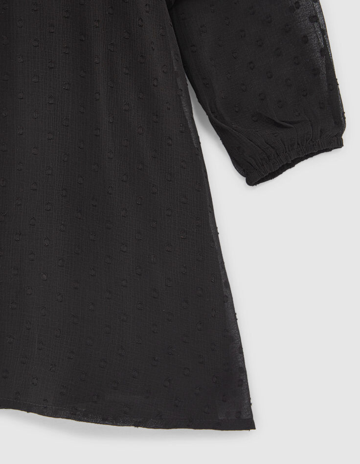 Girls&rsquo; black dotted Swiss jacquard dress with dickey-6