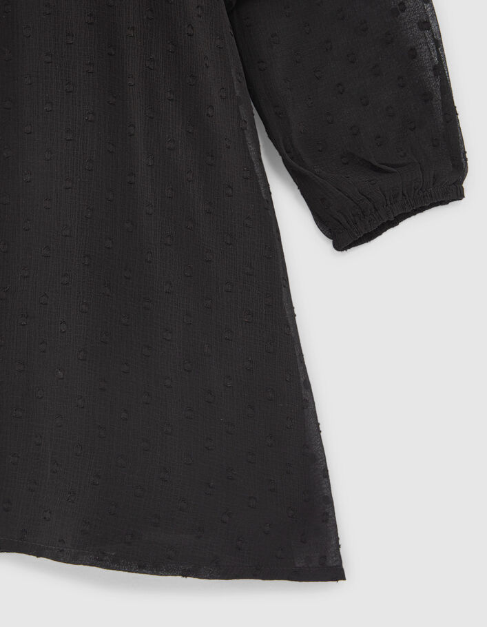 Schwarzes Mädchenkleid mit Plumetisjacquard an der Passe-8