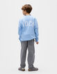 Blauwe gebreide trui jacquard tekst rug jongens-1