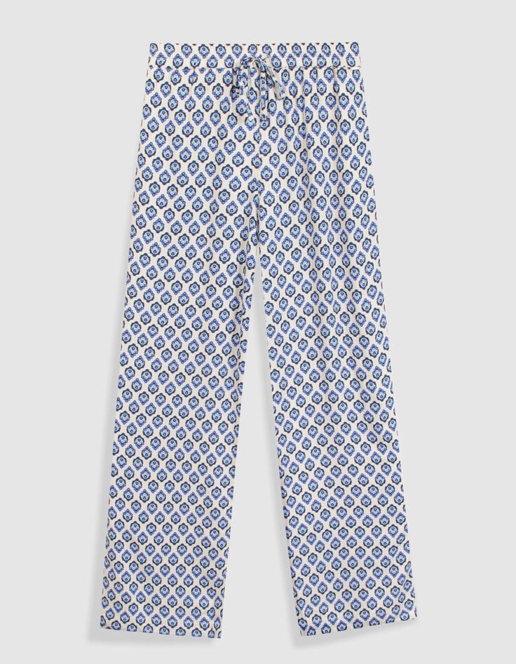 Pantalon large imprim&eacute; floral bleu Femme-7
