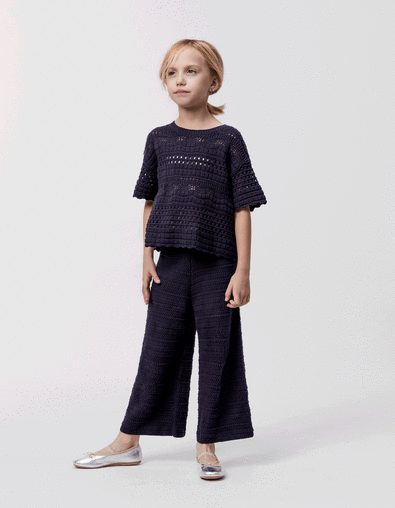 Fancy knitted navy pants relief girl - IKKS