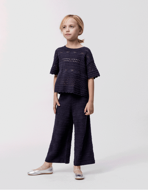 Pantalon marine tricot fantaisie relief fille - IKKS