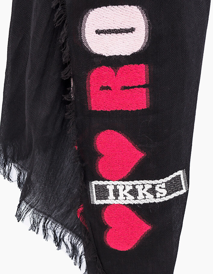 Zwarte sjaal katoen-modal geborduurde tekst franjeboorden - IKKS