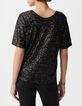 Top noir broderies sequins manche trompette Femme-3