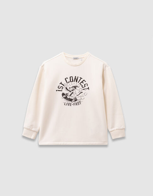Boys’ white organic cotton T-shirt, slogan, skateboarder - IKKS