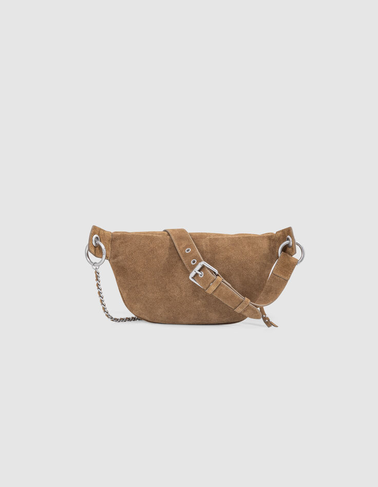 Sac banane 1440 camel cuir velours surpiqûres Femme-2