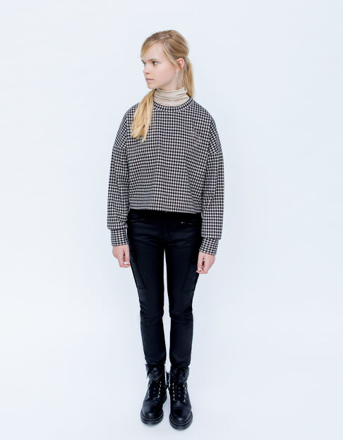 Schwarze SLIM-Mädchencargojeans mit beschichtetem Finish