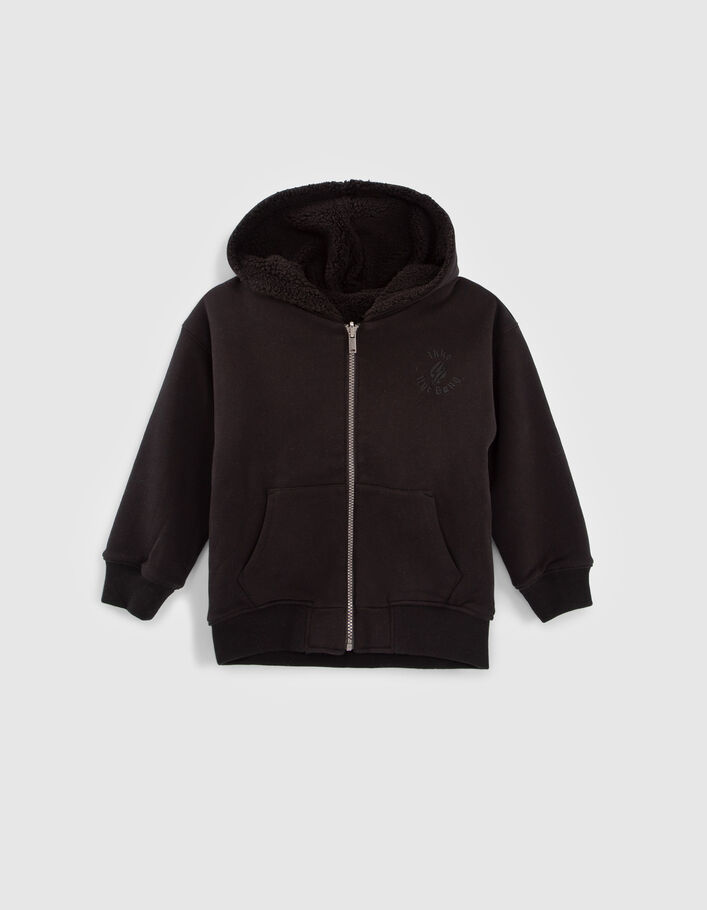 Cardigan réversible noir Sherpa et molleton garçon-3