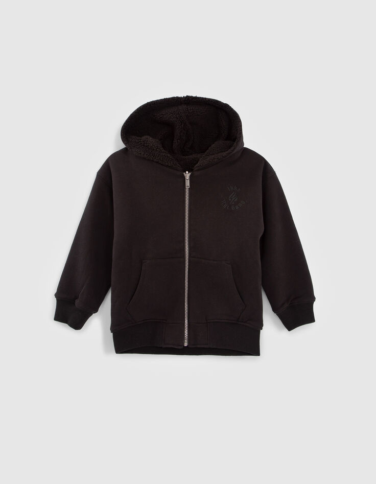 Boys&rsquo; black Sherpa/sweatshirt fabric reversible cardigan-1