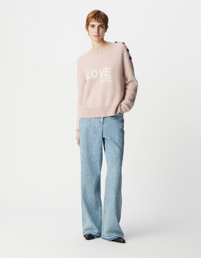 Rosafarbener Jacquard-Pullover aus Alpakamischung für Damen mit Botschaft und Knöpfen - IKKS