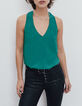 Top turquoise crêpe détail dos croisé sans manches femme-1