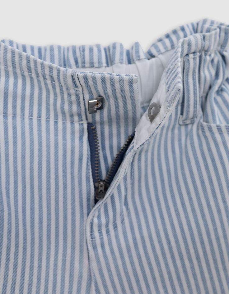 Short en jean blanc rayures bleues fille-8