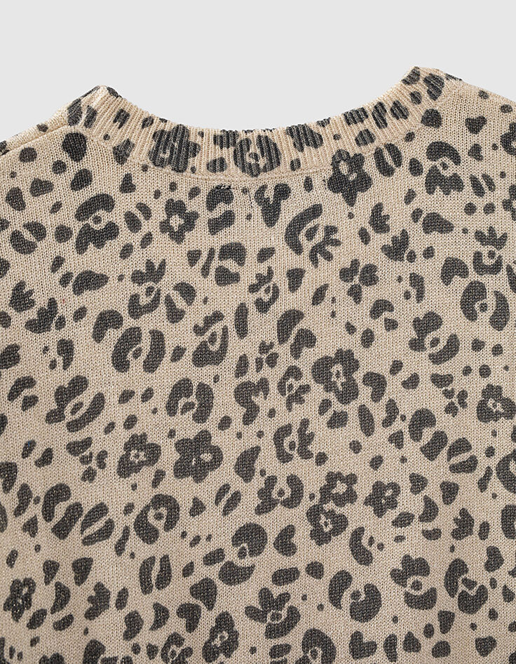 Pull sable chiné pailleté à motifs léopard fille -5