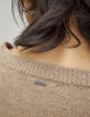Pull caramel en maille fine avec épaulettes femme-5