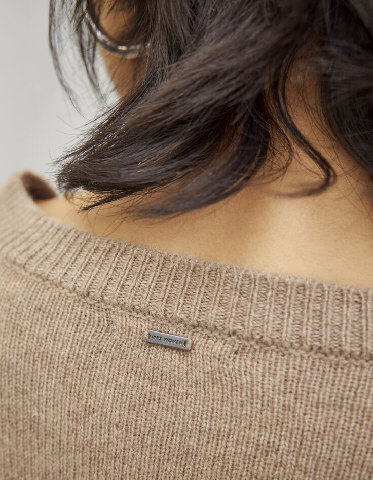 Pull caramel en maille fine avec épaulettes femme-5