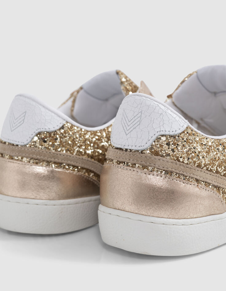 Baskets blanches cuir et paillettes dorées Femme-5