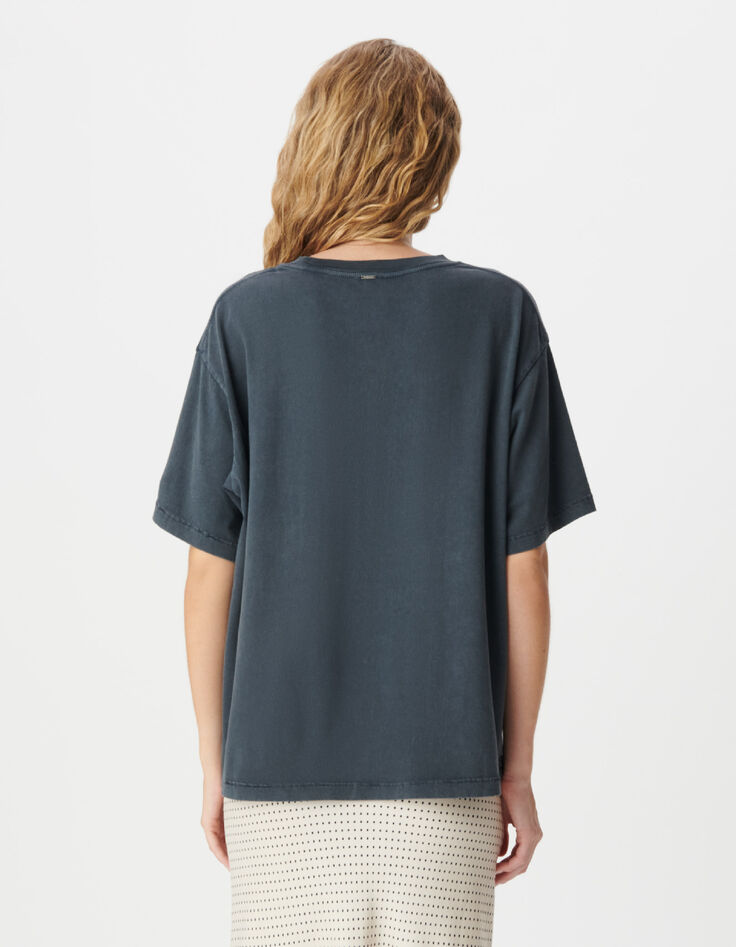 Tee-shirt gris print immeubles et messages Femme-3