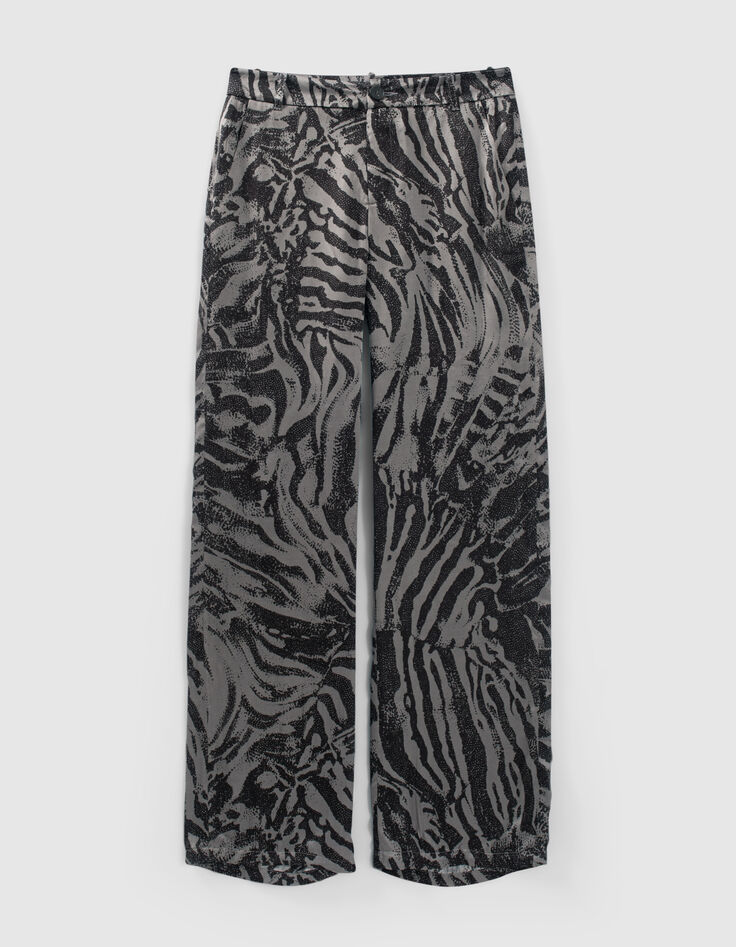 Pure Edition-Wijde grijze broek zebraprint Dames-6