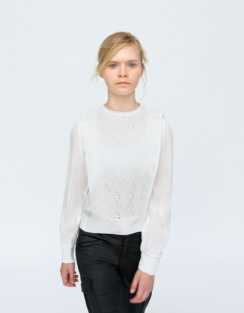 Girls’ off-white blouse with lace dickey