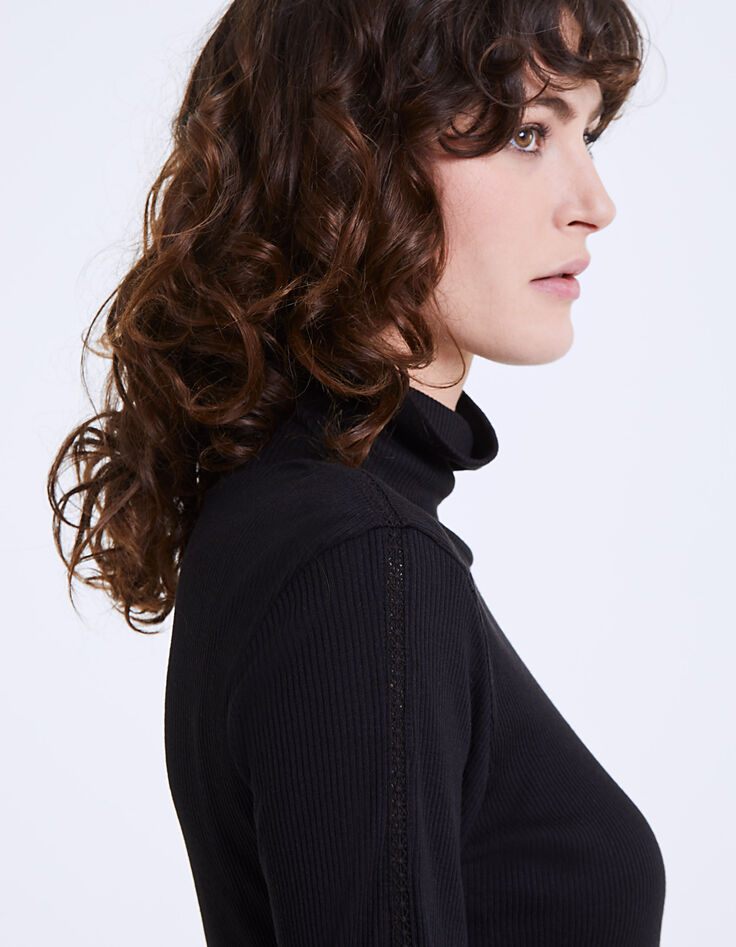Schwarzes Rollkragen Damen-T-Shirt-5