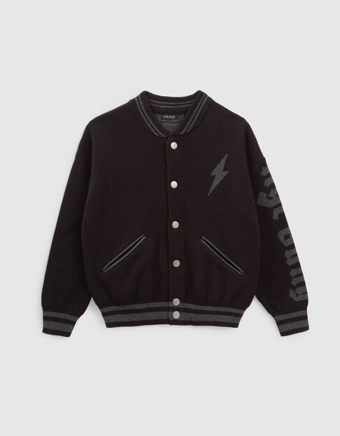 Cárdigan negro estilo bomber punto jacquard niño
