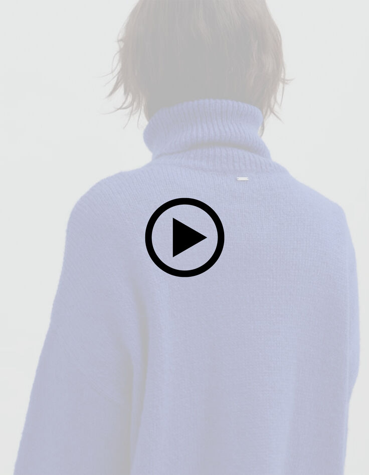Women's royal blue turtleneck knit sweater-7