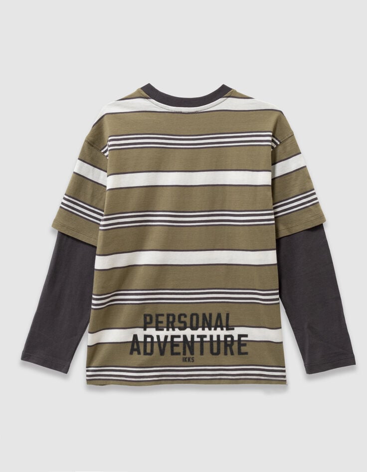 Trompe-l'oeil T-shirt grijze mouwen biokatoen jongens-5 Trompe-l'oeil T-shirt grijze mouwen biokatoen jongens-5
