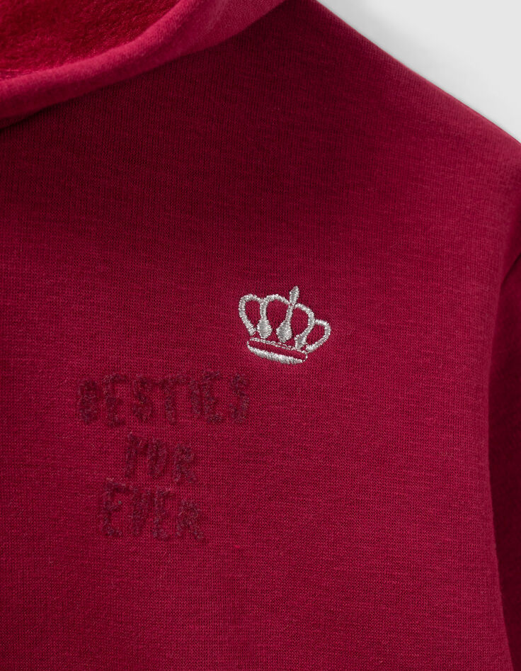Sweat bordeaux brodé à capuche fille-5