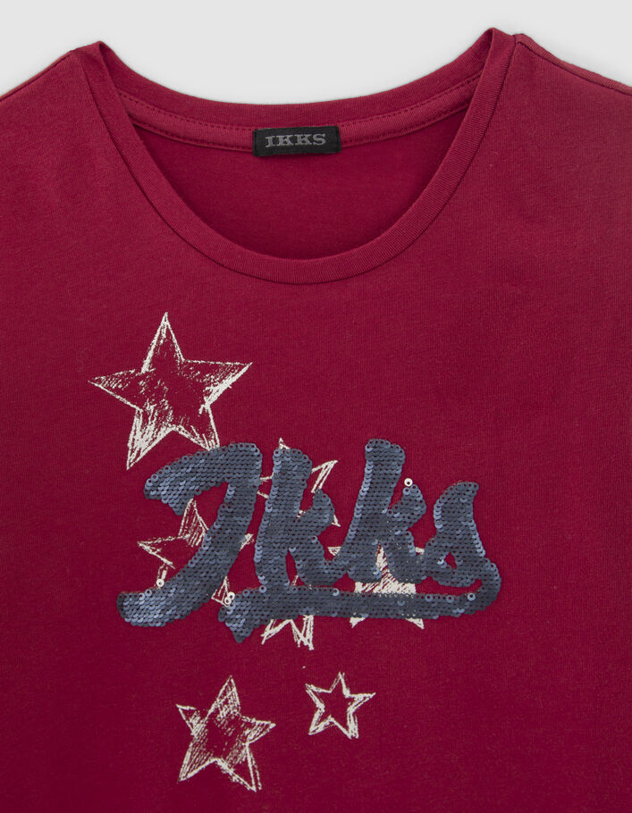 Girls’ burgundy IKKS reversible sequin T-shirt-2