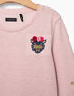 Tee-shirt rose à rayures pailletées et patch fille-4
