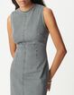 Mouwloze grijze denim jurk met split Dames-5