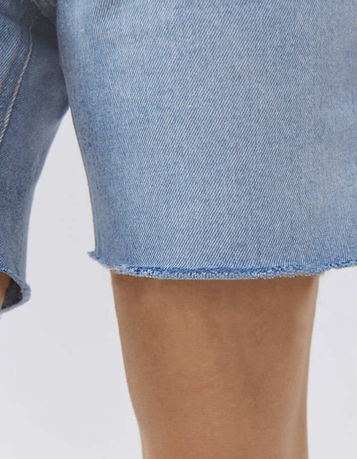 Jeansblauwe short met hoge taille en ruwe boorden Dames - IKKS