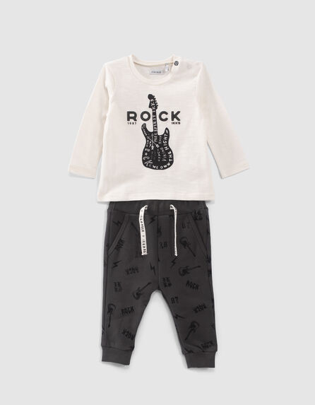 Baby boys' organic grey joggers and ecru T-shirt outfit