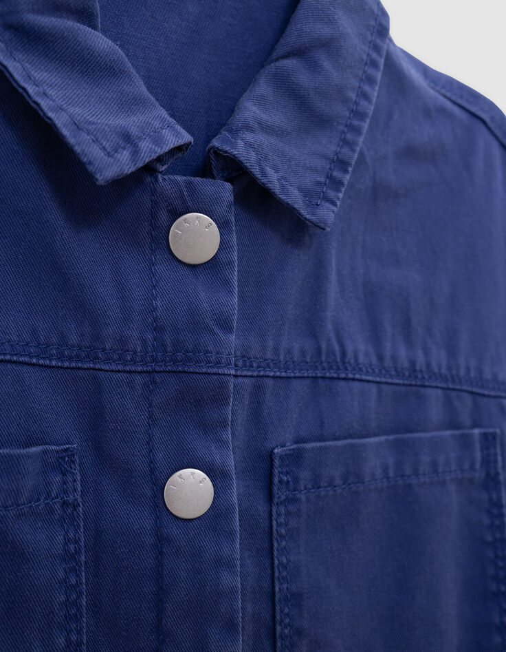 Langer blauer Mädchen-Overall, Druckknöpfe-9