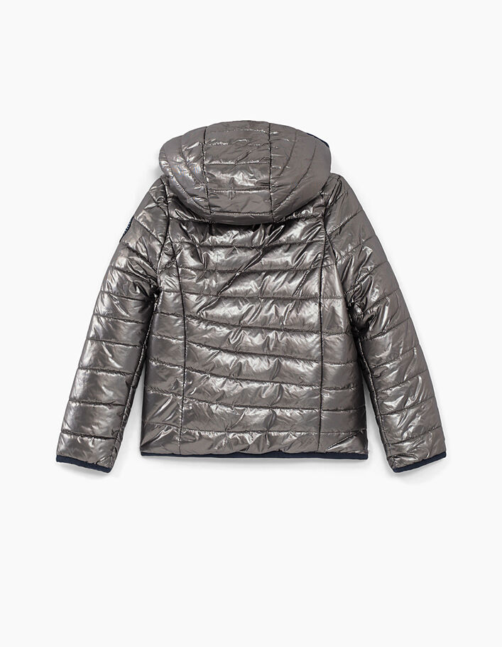 Omkeerbare gewatteerde jas in zilverkleur en navy meisjes - IKKS