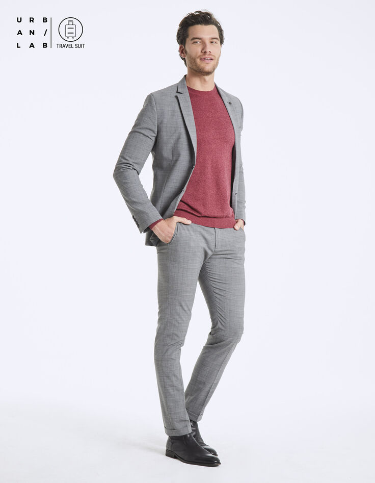 Graue Herrenanzughose mit Glencheck-Karomuster Travel Suit-1