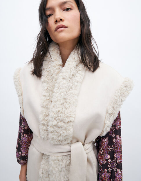 Women’s beige faux shearling gilet with removable belt