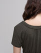 Brons omkeerbaar T-shirt lurex vlecht V-hals Dames-6
