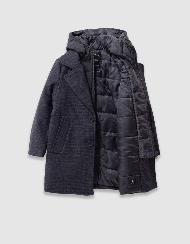 Boys’ navy check coat with hooded facing-5