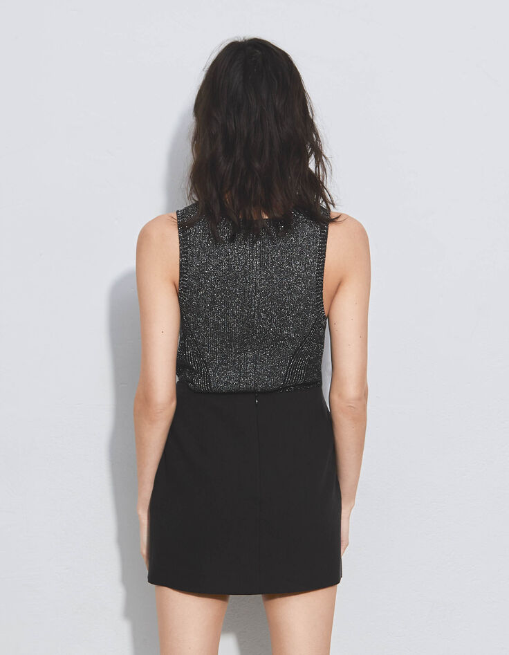 Pure Edition Lurex-Damentop aus Zierstrick in Schwarz-3