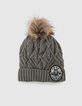 Gorro caqui claro de punto con ochos bebé niño -1