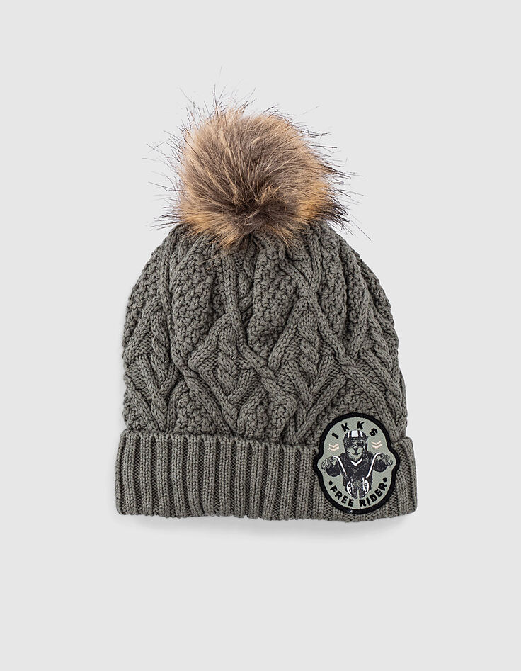 Gorro caqui claro de punto con ochos bebé niño -1 Gorro caqui claro de punto con ochos bebé niño -1