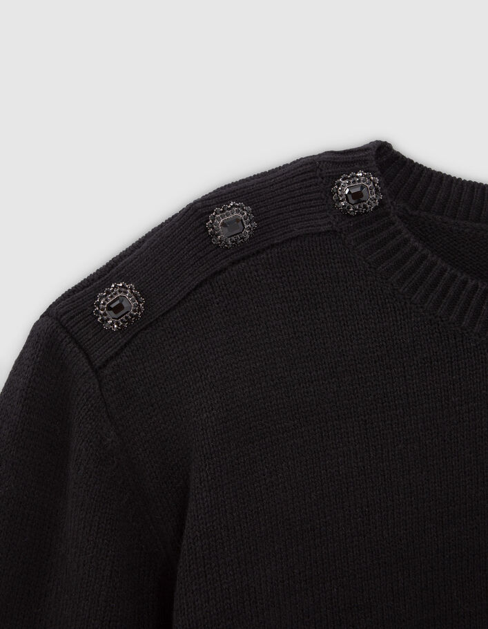 Pull noir tricot décor boutons strass Femme - IKKS