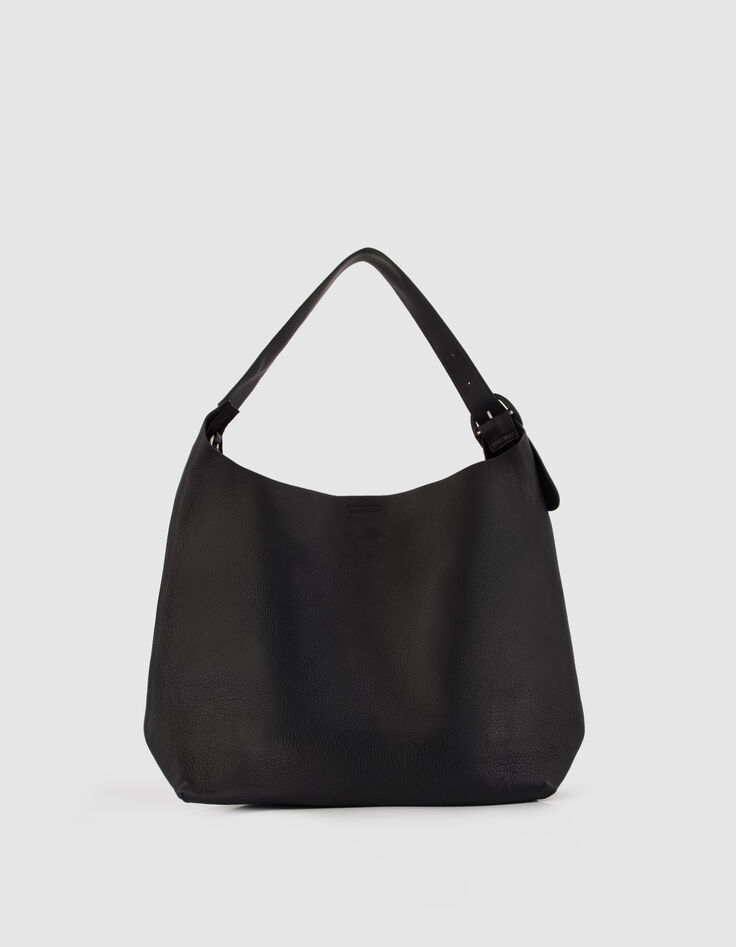 Schwarze Leder-Beuteltasche, Gr&ouml;&szlig;e L, f&uuml;r Damen -3