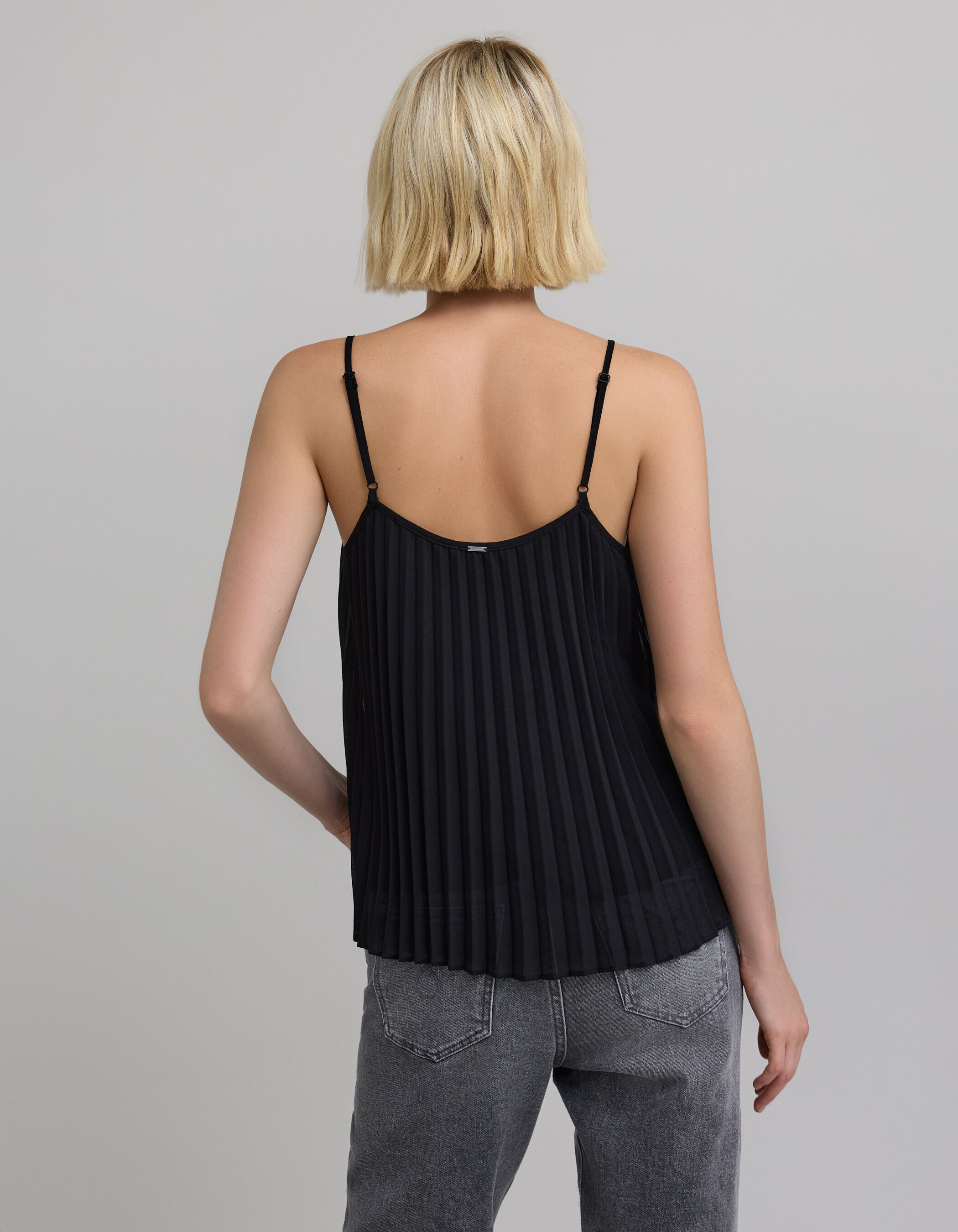 Women's black recycled pleated camisole lined with straps IKKS