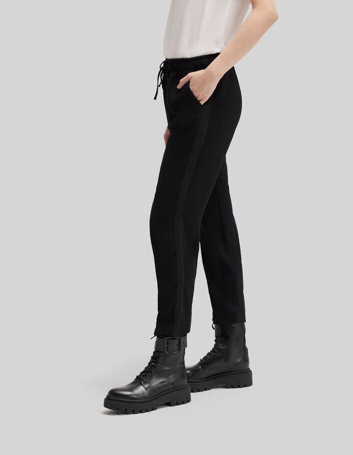Women’s black crepe straight trousers, elasticated belt - IKKS